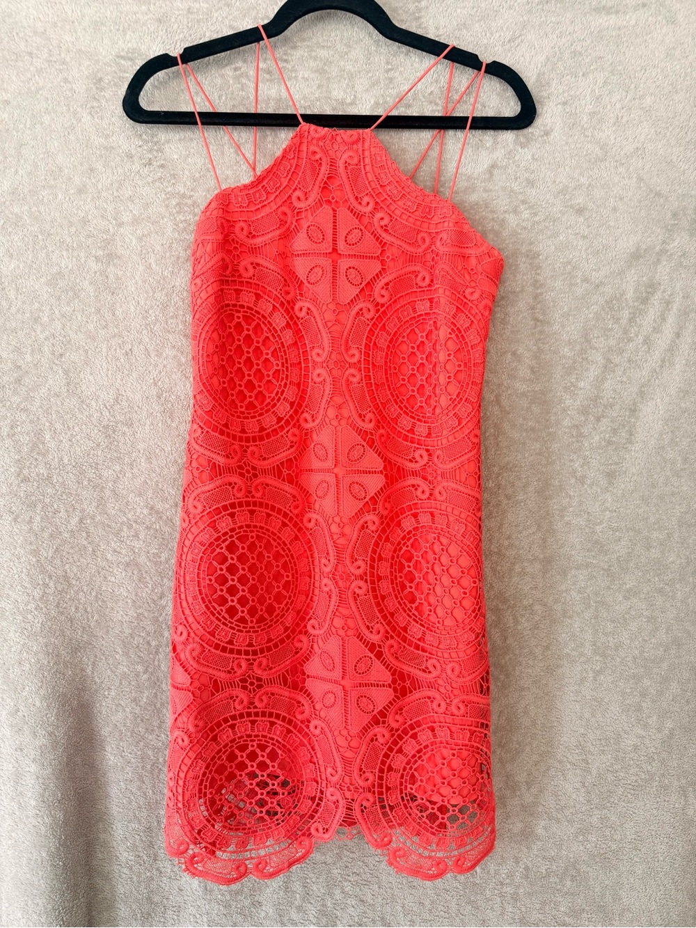 Stylestalker Red Crochet Lace Halter Mini Dress